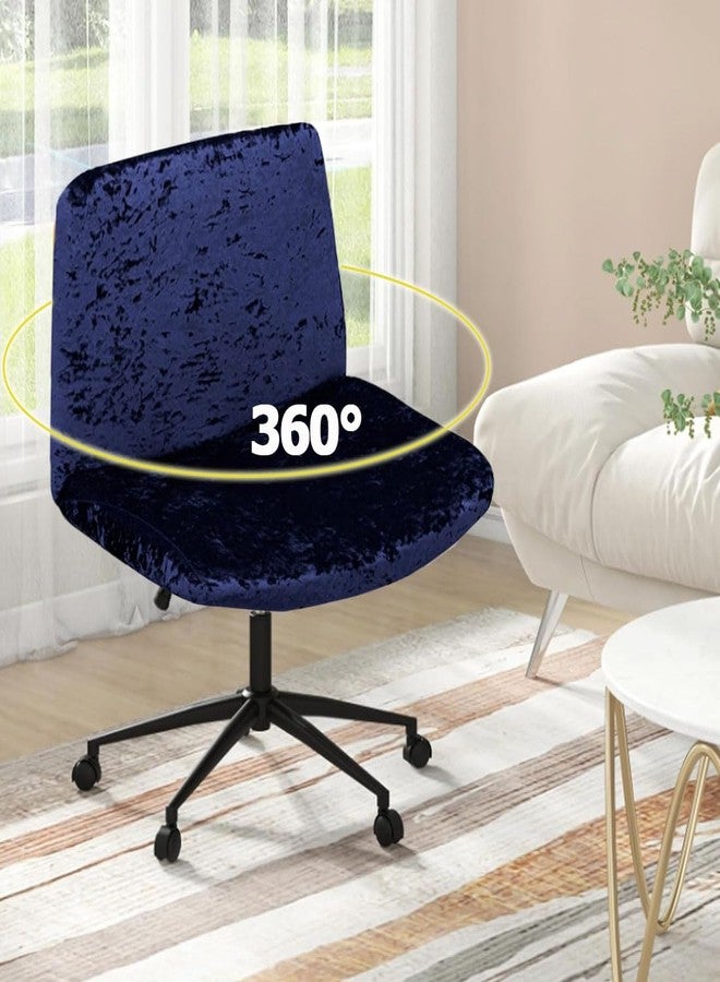 Levoberg Armless Criss Cross Office Desk Chair Cover Stertch Vanity Desk Chair Slipcovers Cross Legged Wide Chair Covers Accent Mid Back Wide Seat Swivel Task Chair Protector Navy - Image 4